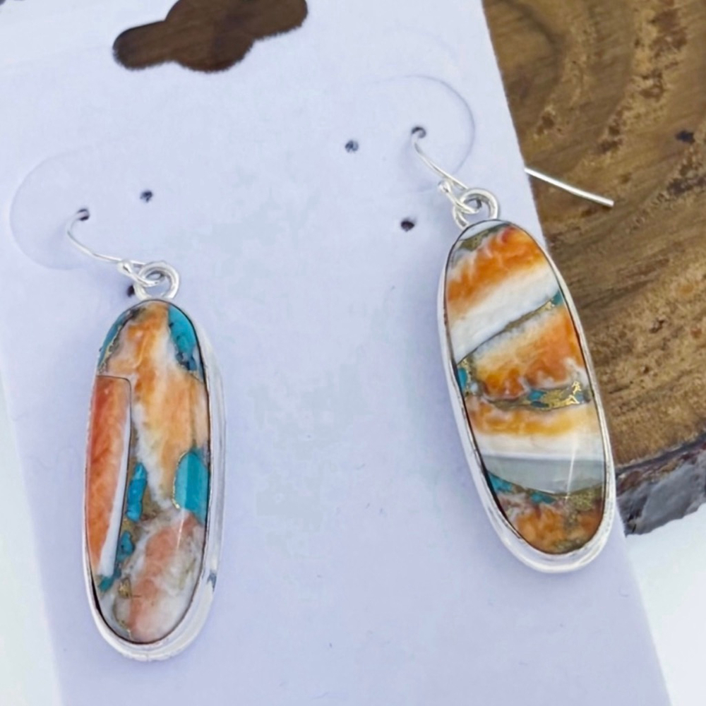 Oyster Turquoise Earrings Boho Southwest Orange Blue New Sterling Silver 925